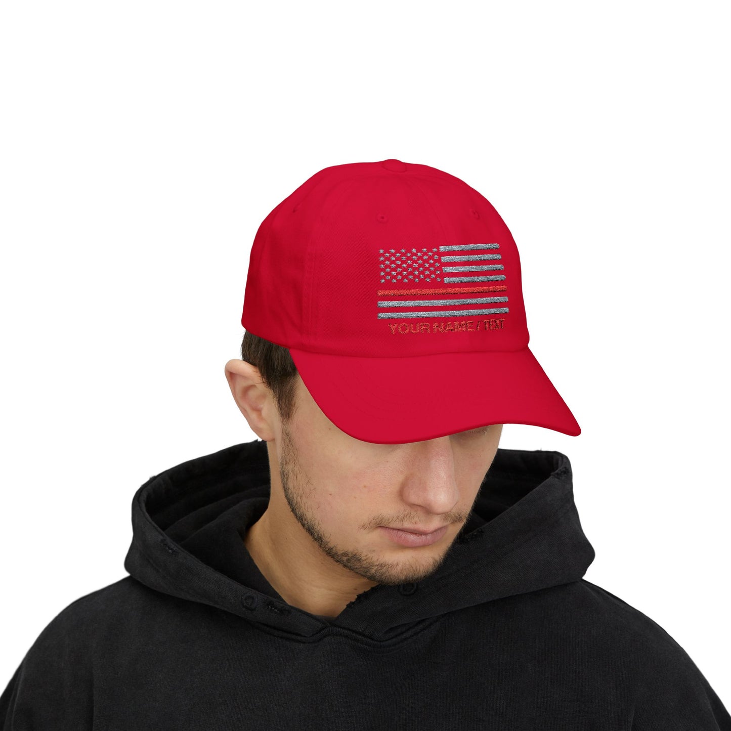 American Flag Custom Red Line Baseball Cap