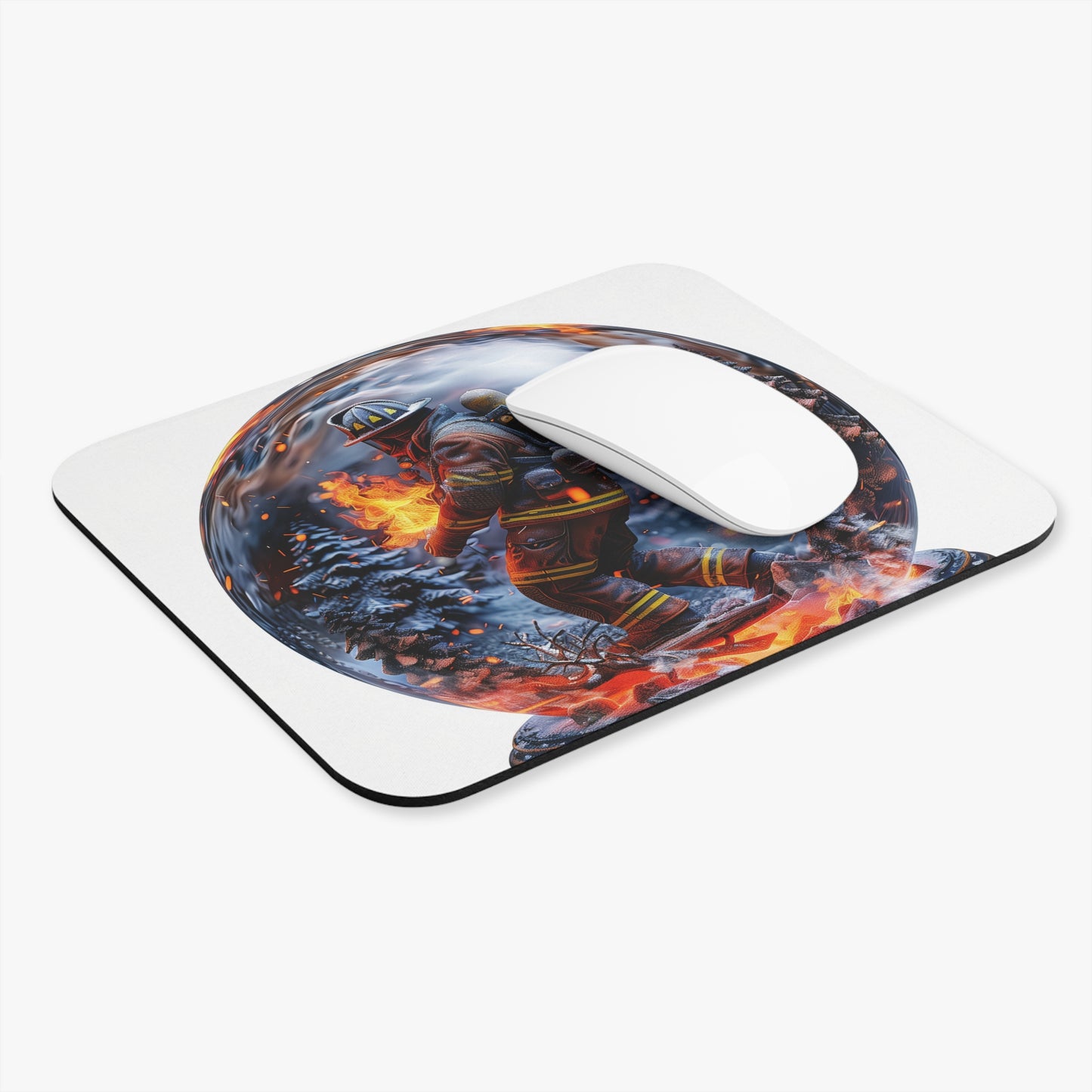 Firefighter Snow Globe Mouse Pad