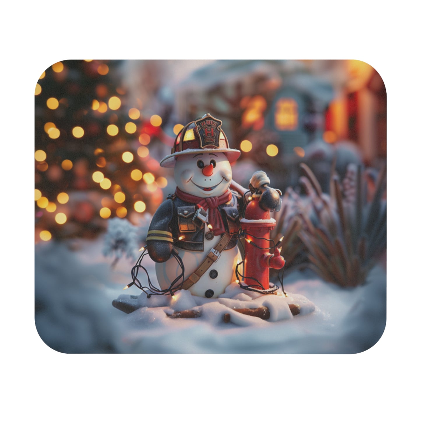 Snowman Firefighter Mouse Pad