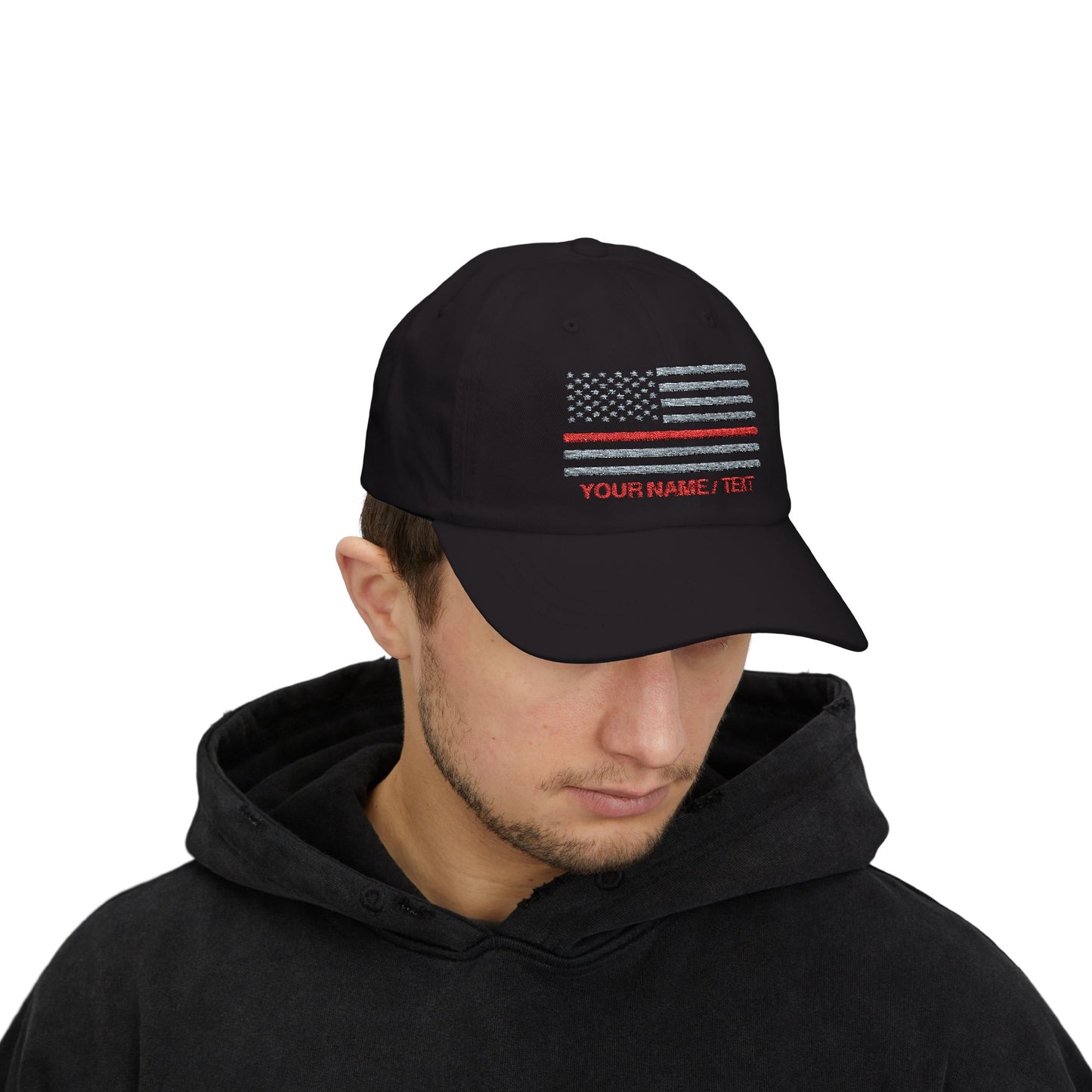 American Flag Custom Red Line Baseball Cap