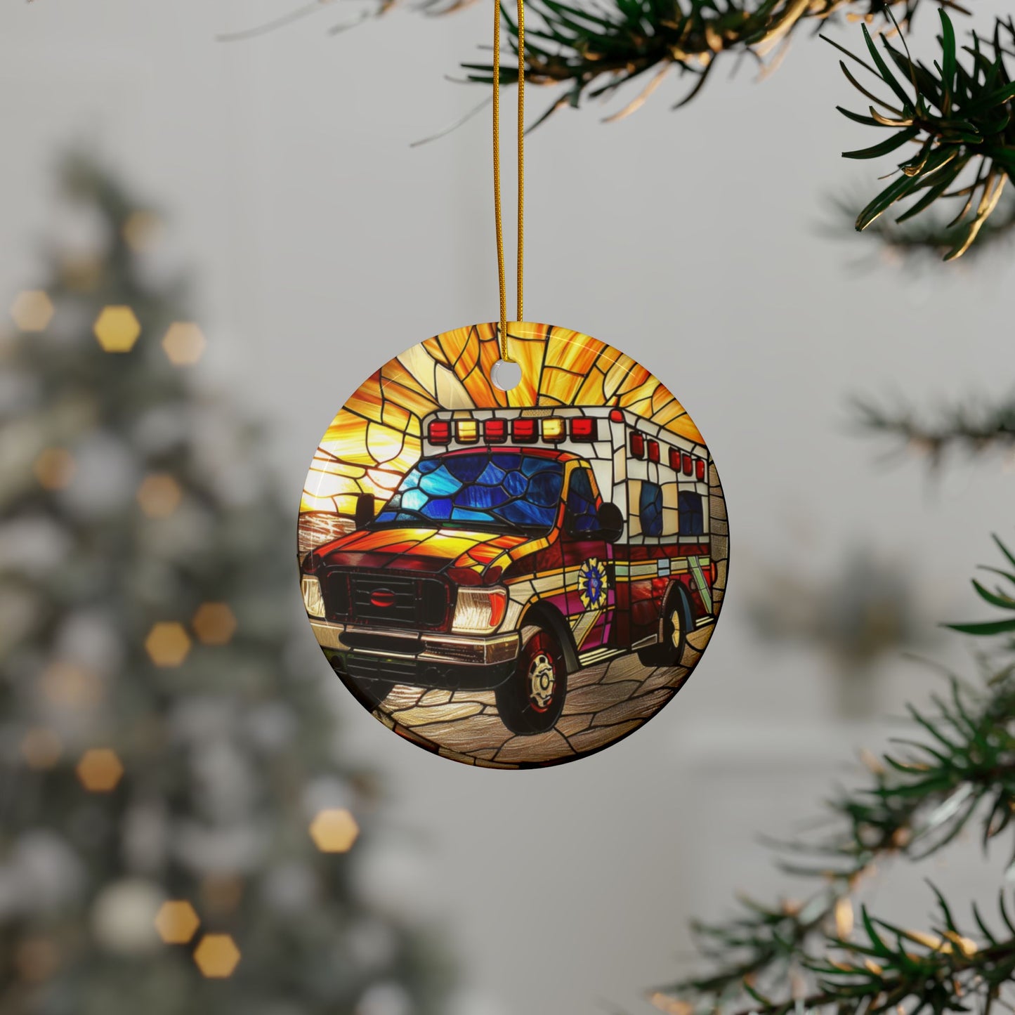Stained Glass Ambulance Ornament