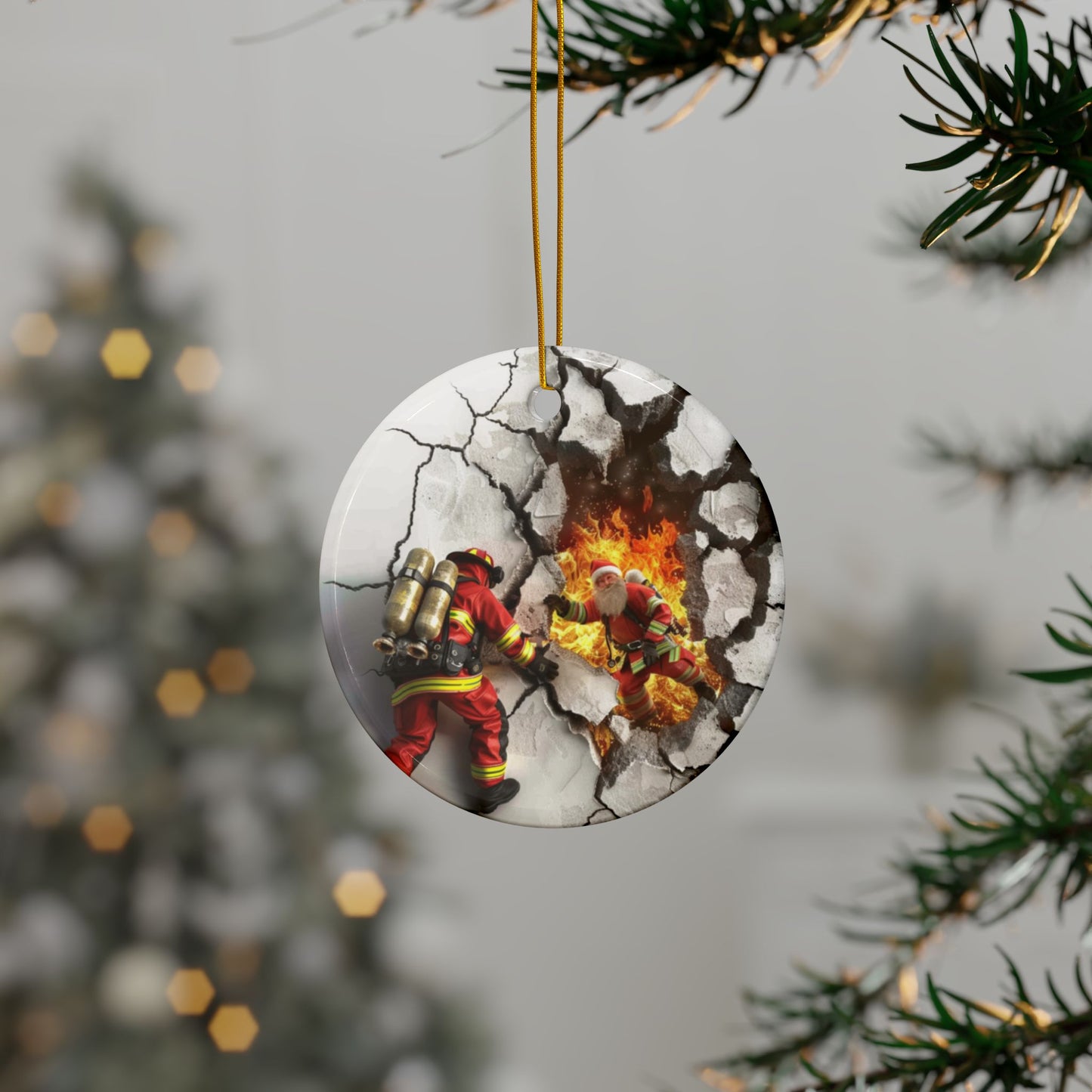 Firefighter Helping Santa in a Fire
