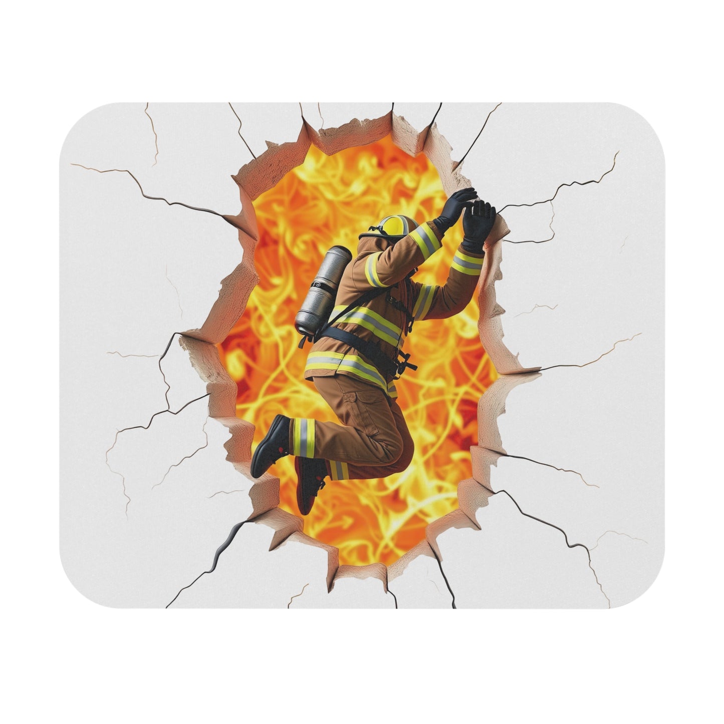 Firefighter Cracked Wall Mouse Pad