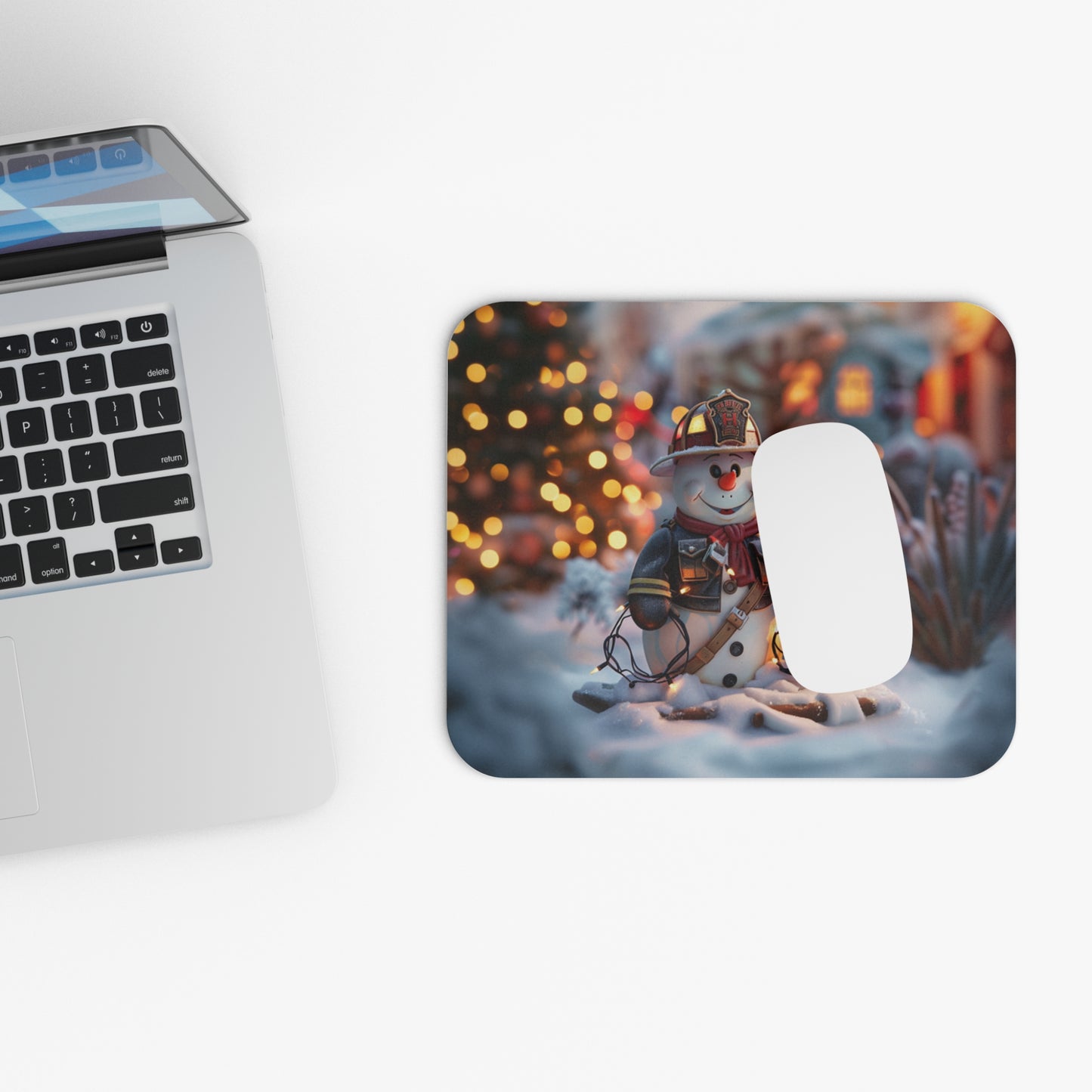 Snowman Firefighter Mouse Pad