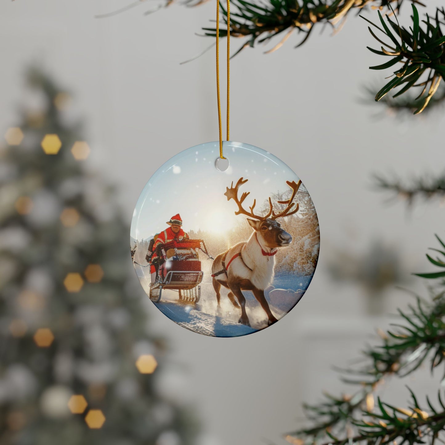 Reindeer Pulling Firefighter