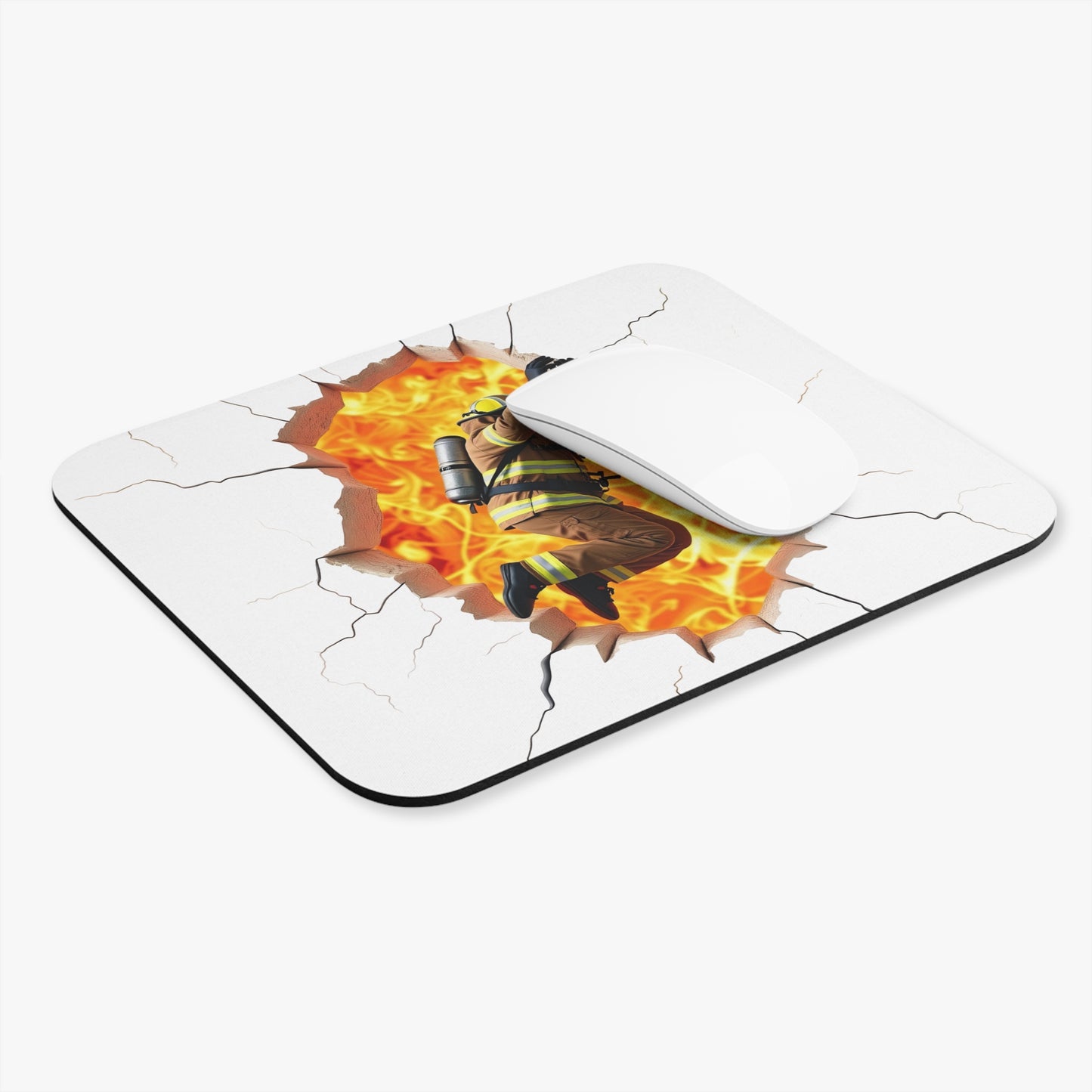 Firefighter Cracked Wall Mouse Pad