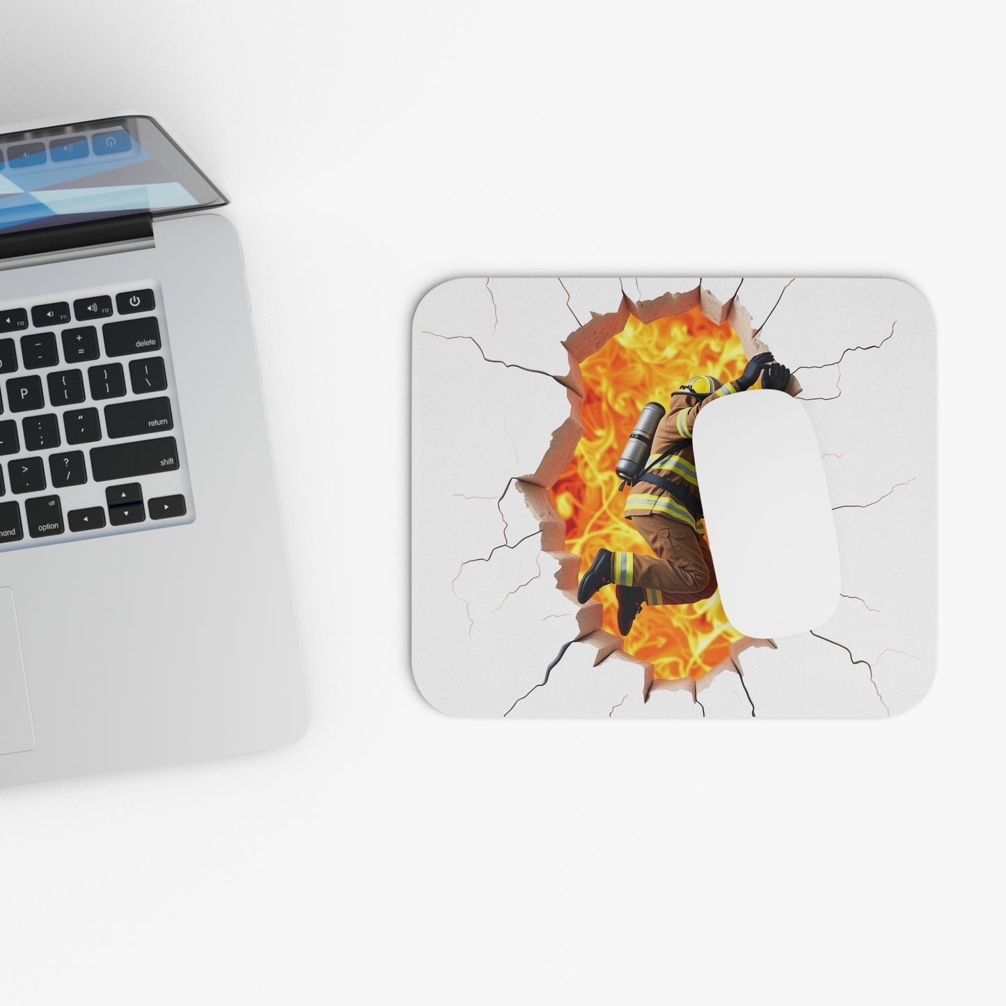 Firefighter Cracked Wall Mouse Pad