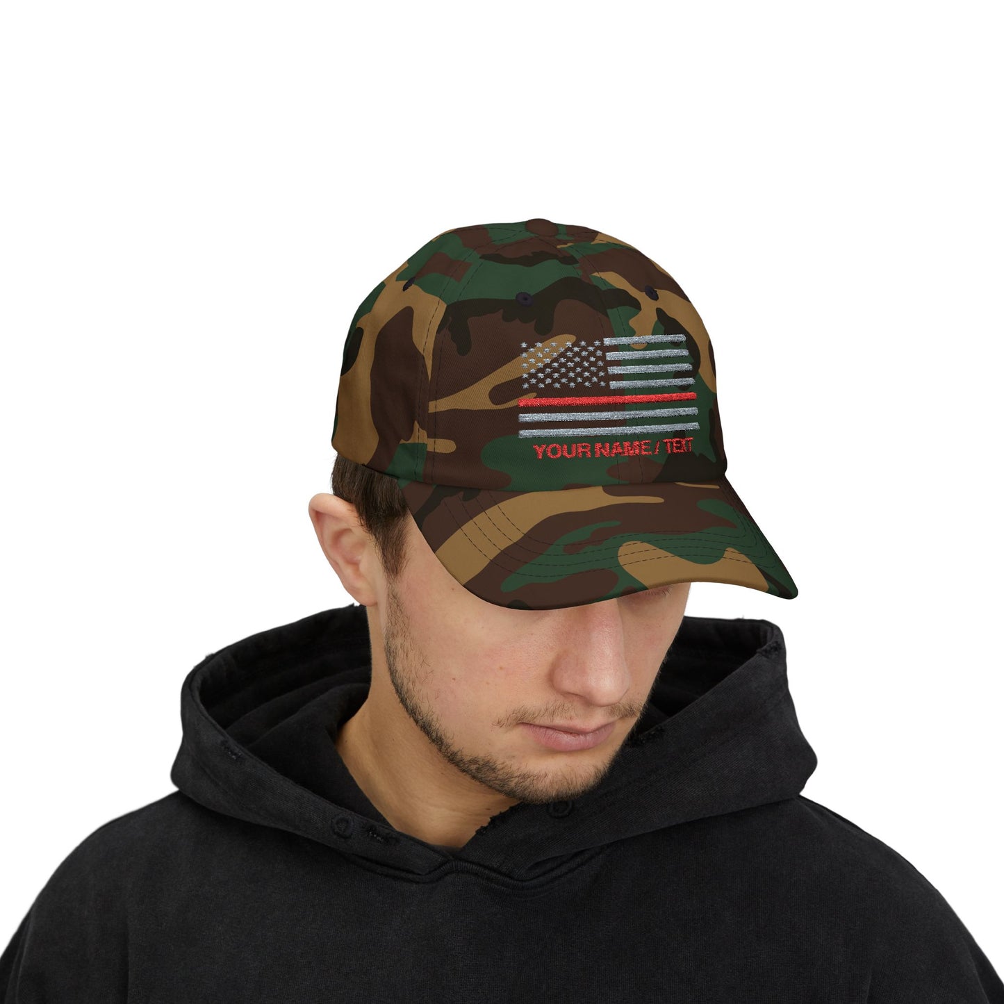 American Flag Custom Red Line Baseball Cap