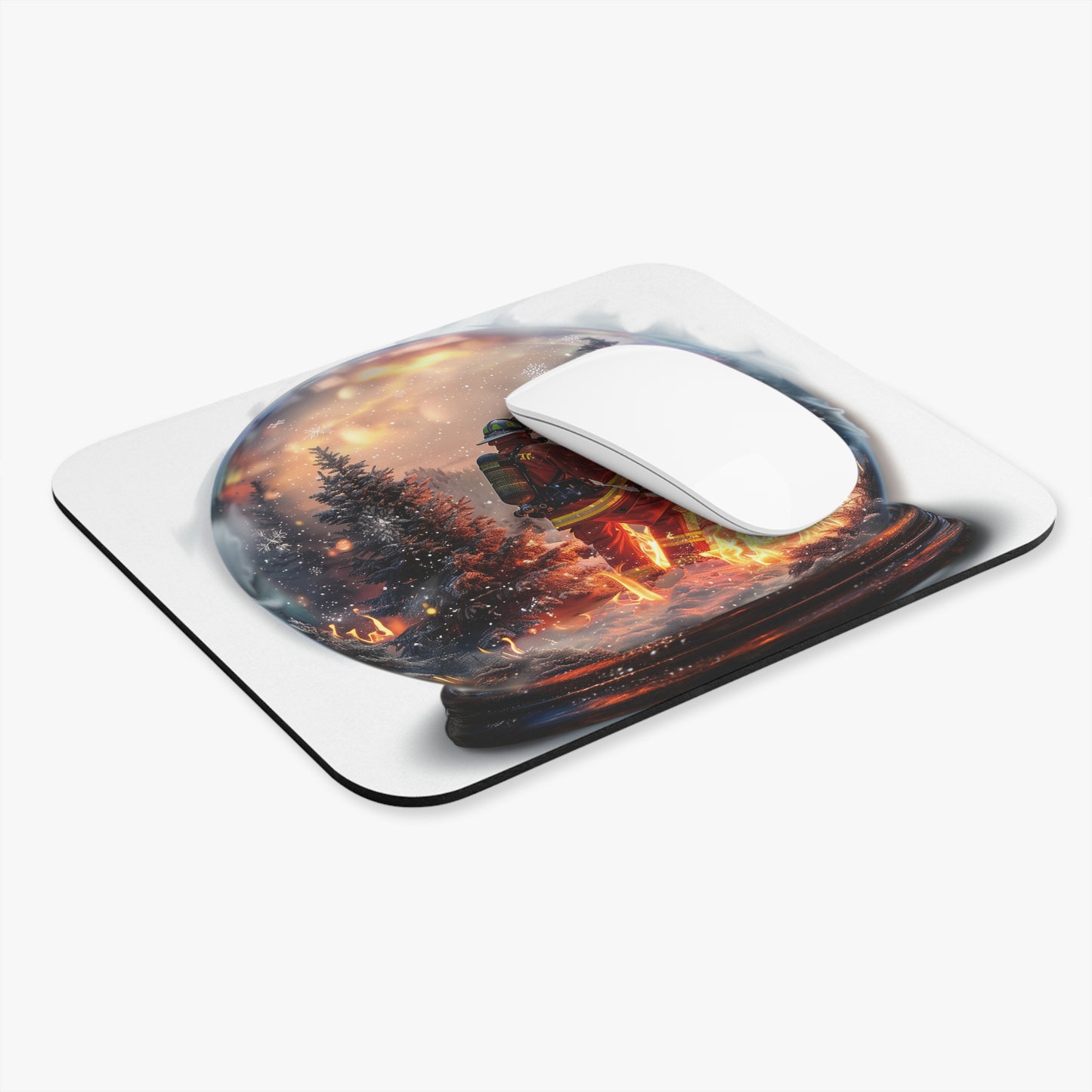 Firefighter Snow Globe Mouse Pad