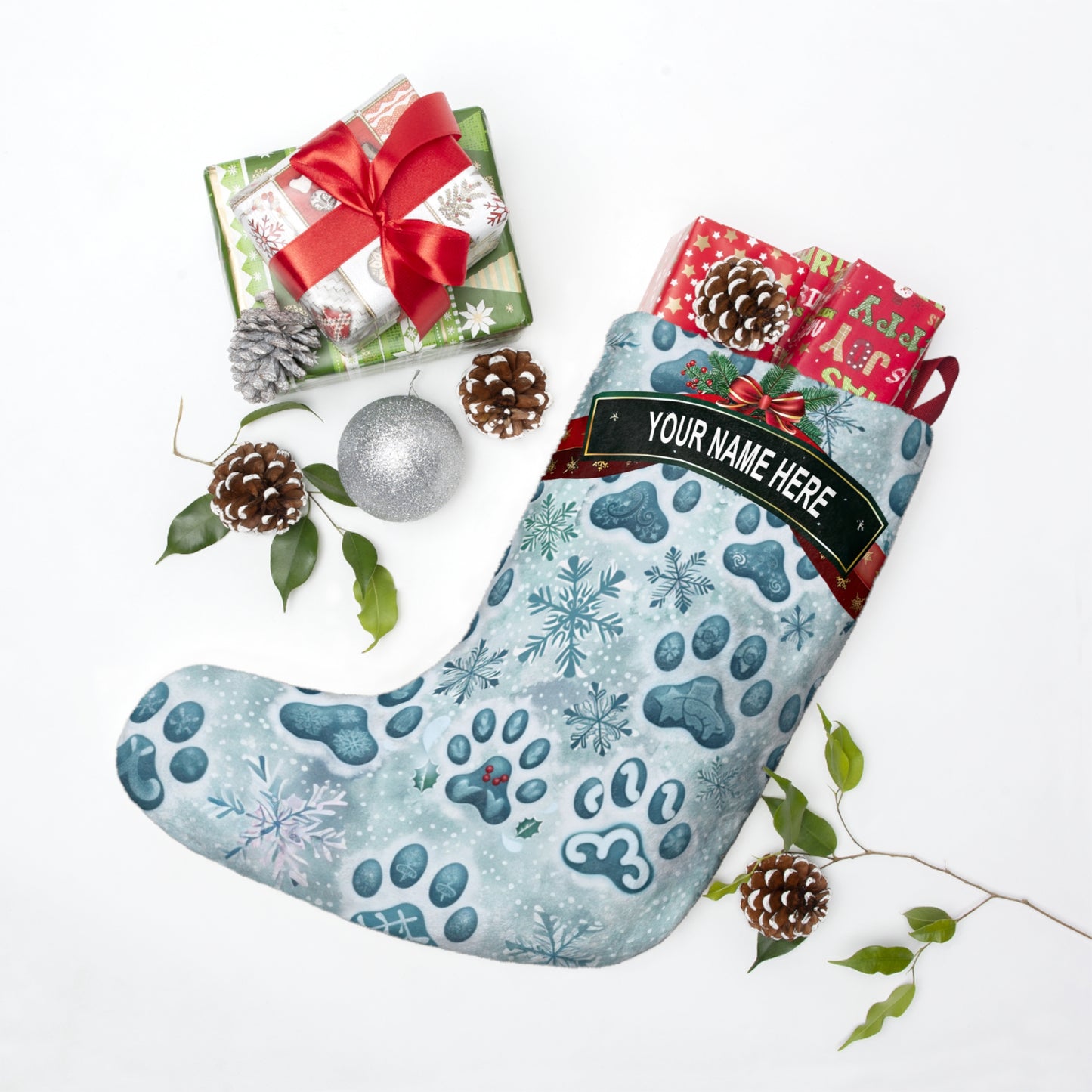 Paw Prints & Snow Flakes Stocking