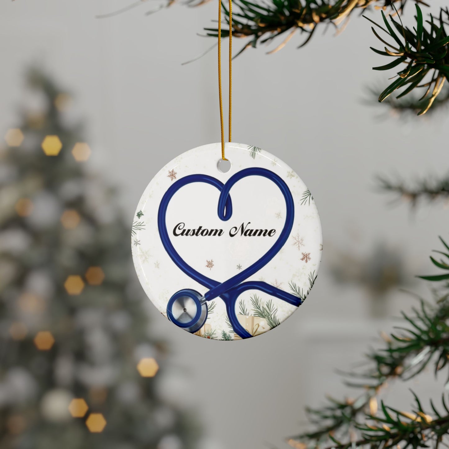 Custom Heart Stethoscope Ornament - Blue