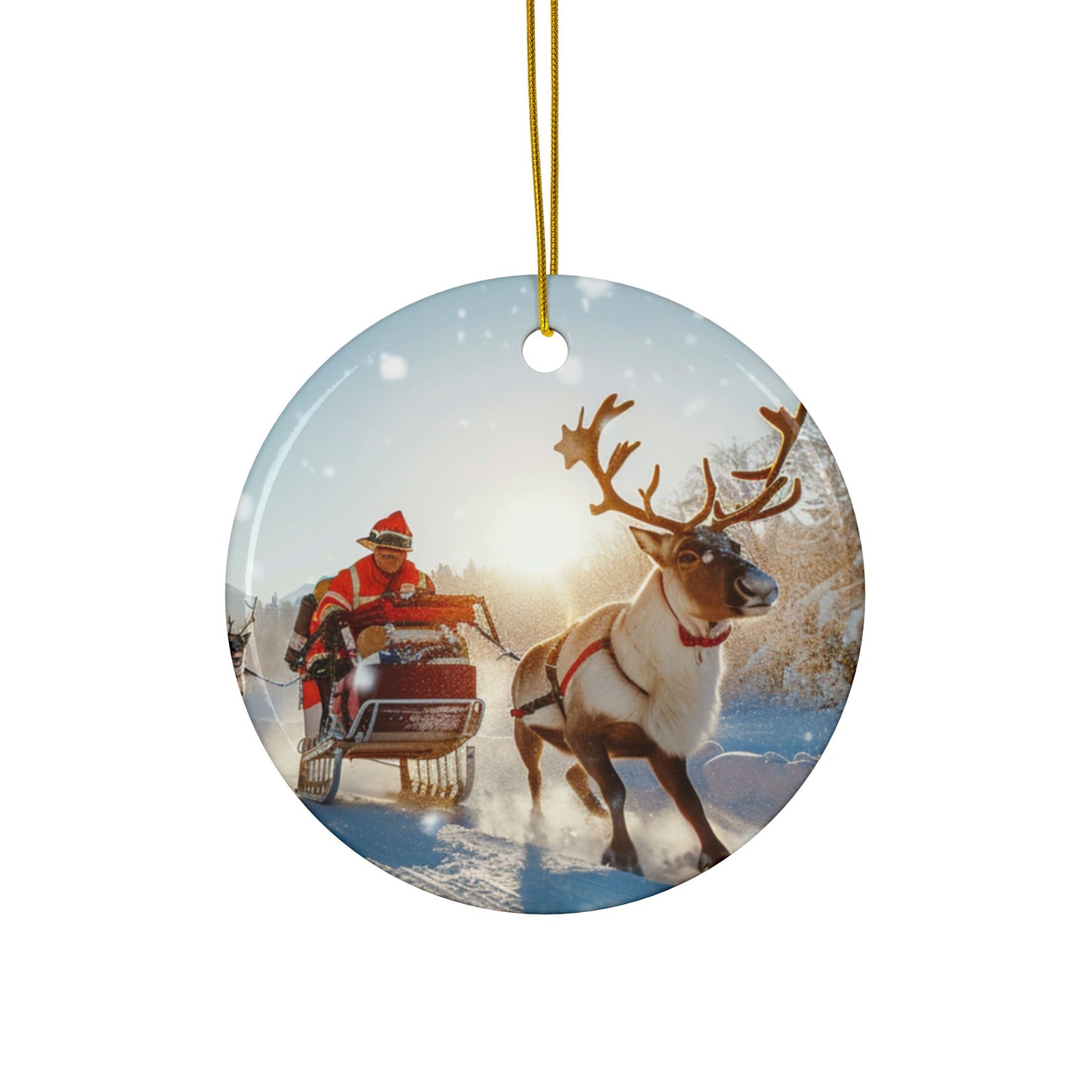 Reindeer Pulling Firefighter